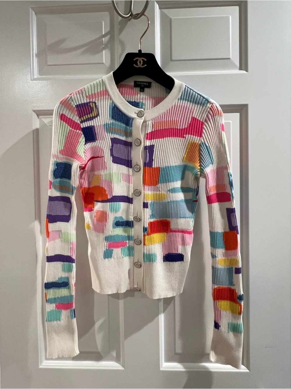 Chanel Geometric Rainbow Pattern Knitted Cardigan. 2019 Spring/Summer